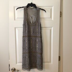 Fossil Silver Sheath Midi Dress Scoop Neck Sleeveless